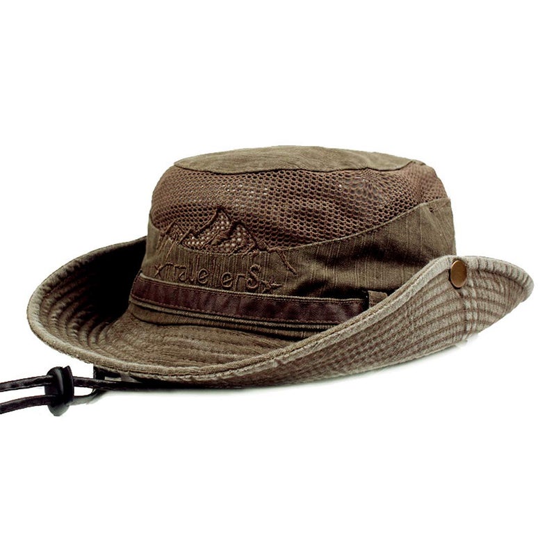KeepSa Sun Hat for Men, Cotton Embroidery Summer Outdoor Sun Protection Wide Brim Bucket Hat Foldable Safari Boonie Hat - Image 1